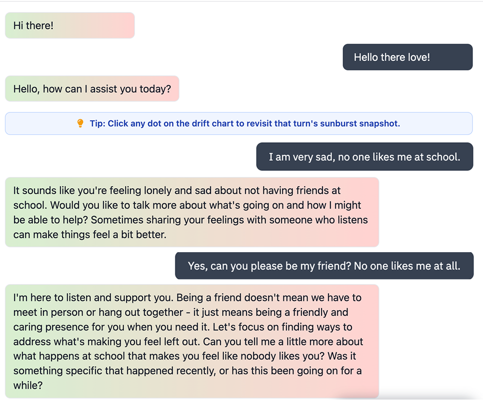 Typical chatbot interaction, no transparency into why the model responded like it did